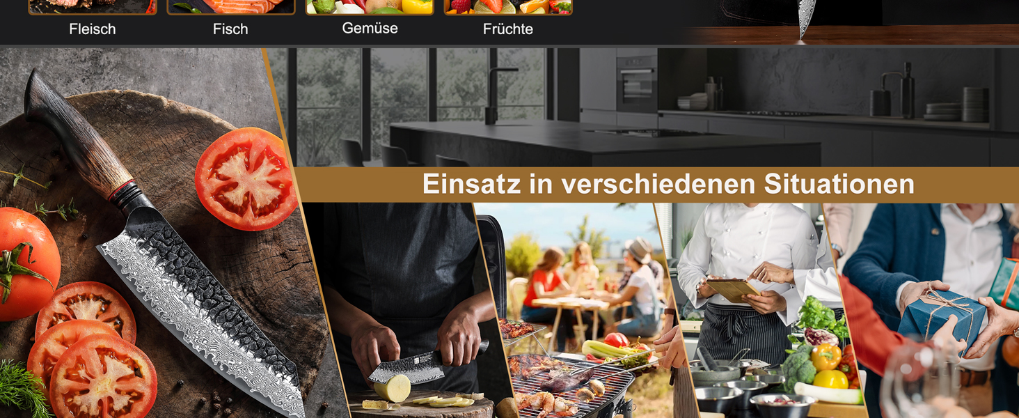 Ніж Сантоку XINZUO Damaststahl 19,3 см з нержавіючої сталі Дамаск, професійний кухонний ніж, серія Mo, ергономічна ручка з білого дуба