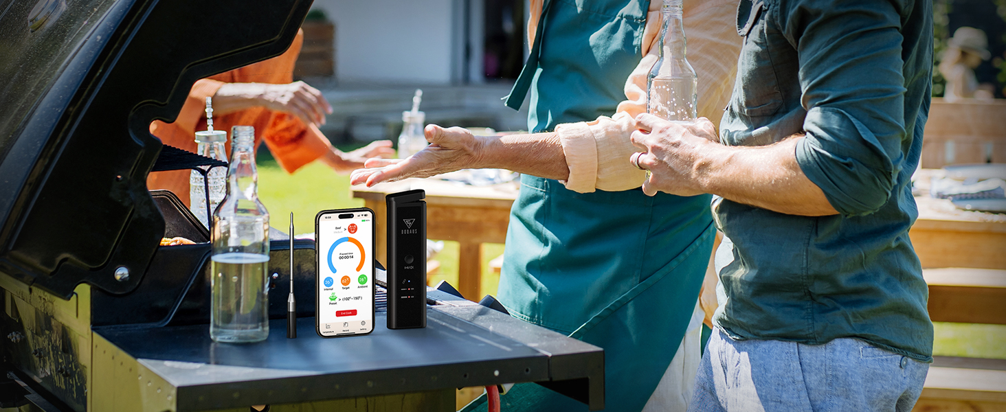 Беспроводной термометр для мяса DOQAUS 158m Bluetooth, IPX7, для гриля, духовки, мангала, аэрофритюрниці, чорний