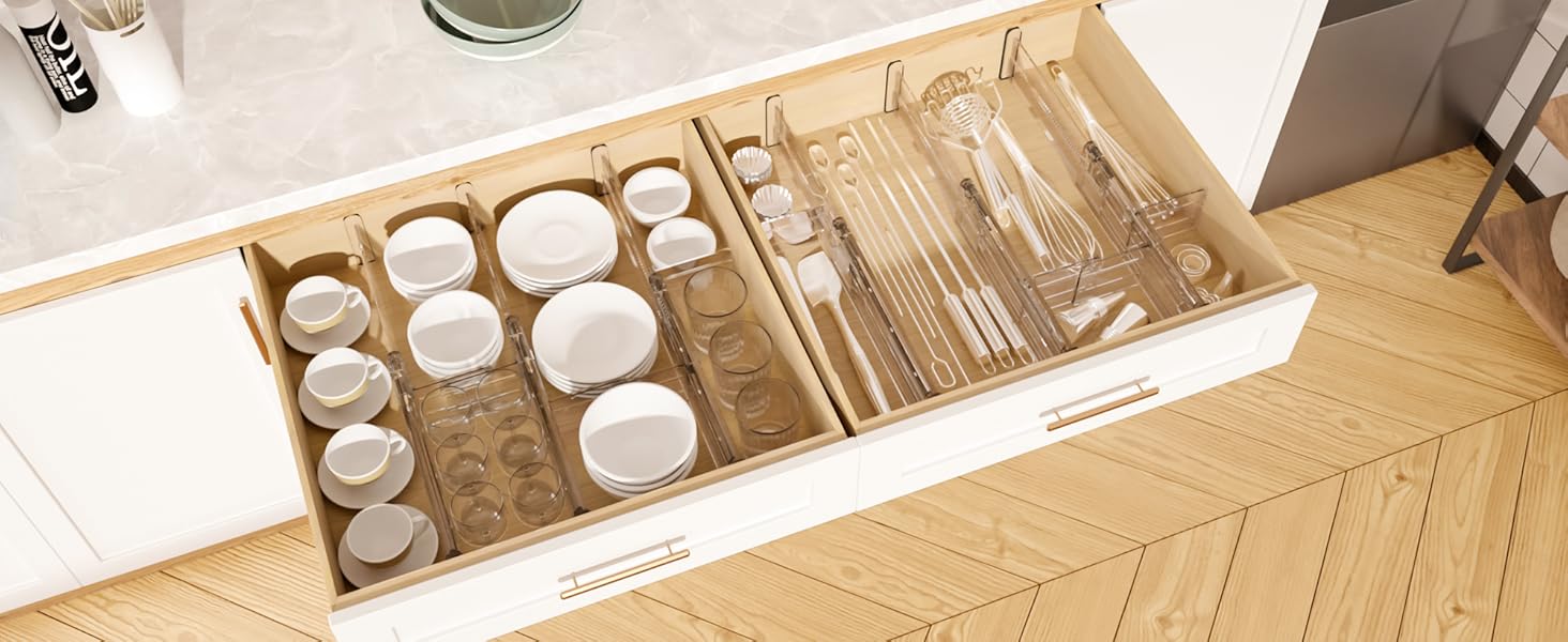 Регульовані роздільники для ящиків FUNIZE, 8 шт., 32-58 см, 16 шт. вставок 9-18 см, органайзери для ящиків на кухню, спальню, офіс, 6 см висота