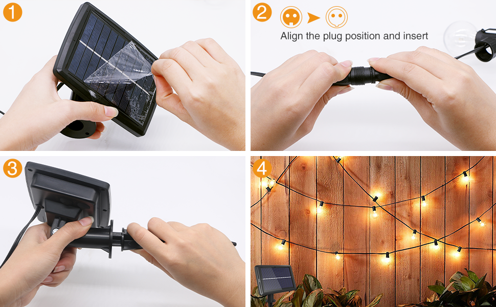 Сонячна гірлянда для зовнішнього використання Litogo, 25+2 лампочки G40, 8 режимів, диммування, LED, для балкона, саду, тераси, тепле світло, з пультом керування