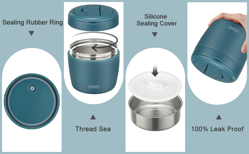 Термоконтейнер для їжі Itslife 970 мл, термоконтейнер з кришкою, з нержавіючої сталі з ложкою, термотермос для їжі, ланч-бокс для супів, дитячого харчування, каші (зелений, світло-блакитний)