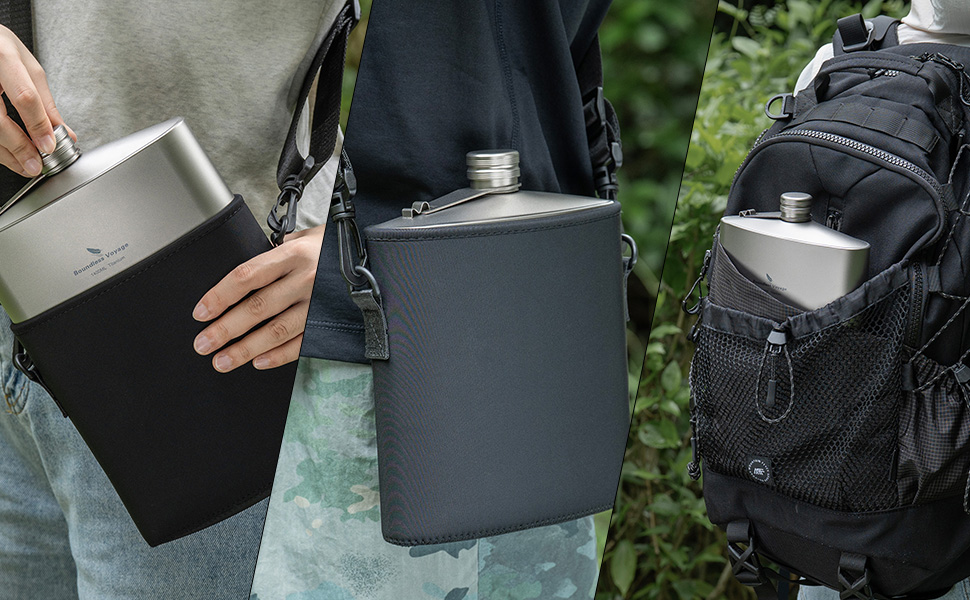 iBasingo Титанова фляга-термос 1.4л (49oz) для кемпінгу, туризму, Bushcraft. Легка, з міцним кришкою та воронкою.