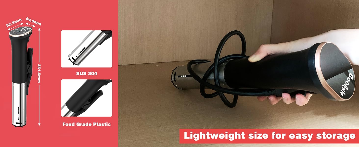 Cooksir Су-від Гастрономічний пристрій, 1400W, 35см, з нержавіючої сталі, Wi-Fi, сенсорне керування, LED, комплект вакуумних пакетів та насос, кулінарна книга