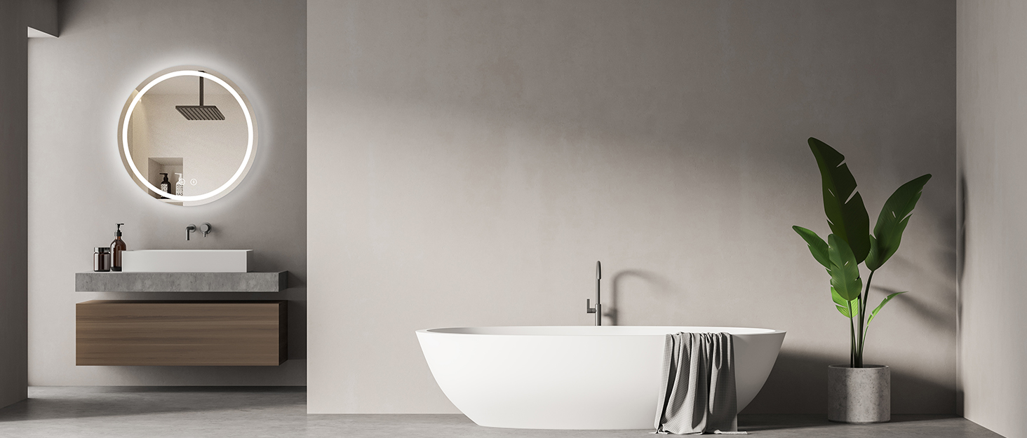 Дзеркало для ванної кімнати Dripex круглої форми з підсвічуванням LED, сенсорне керування, регулювання яскравості, 3 кольори світла, антизапарник, 50x50 см