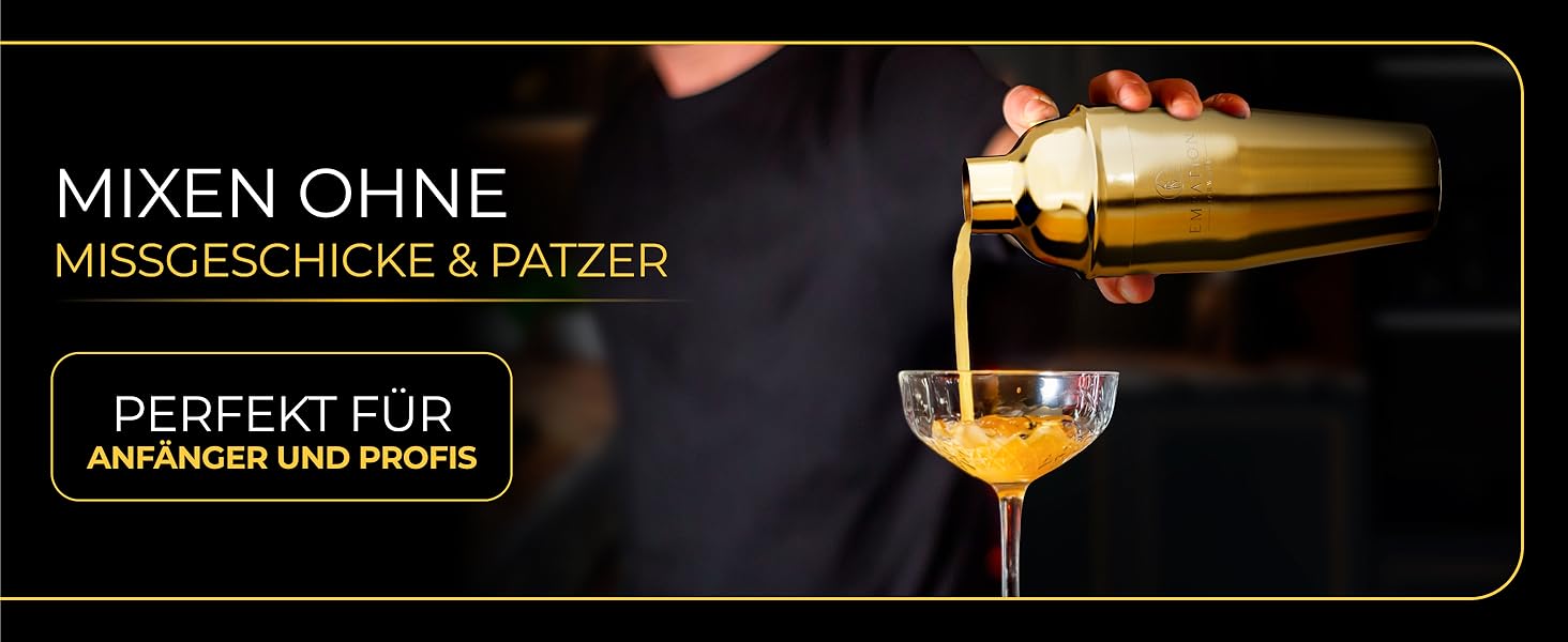 Набір для коктейлів Cobbler 700 мл з нержавіючої сталі, без розливання, професійний шейкер для коктейлів з підставкою та рецептами, набір для барменів (стартовий, золотий)