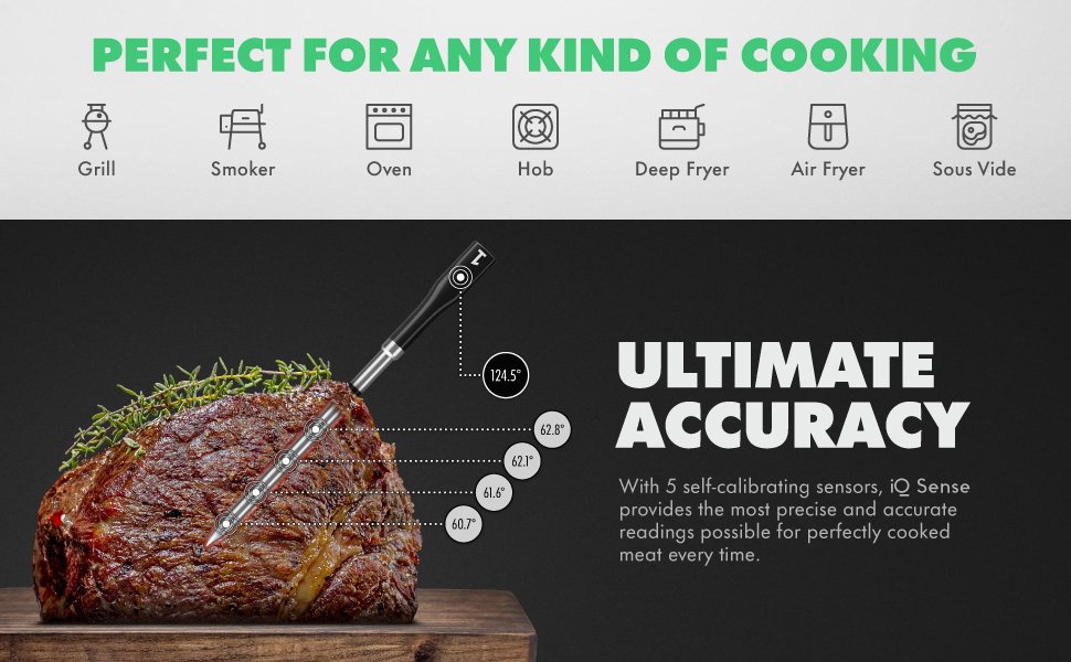 Термометр для м'яса Chef iQ Sense (2025) з Wi-Fi | Бездротовий, 5 сенсорів, до 530°C, для гриля, BBQ, духовки, фритюрниці