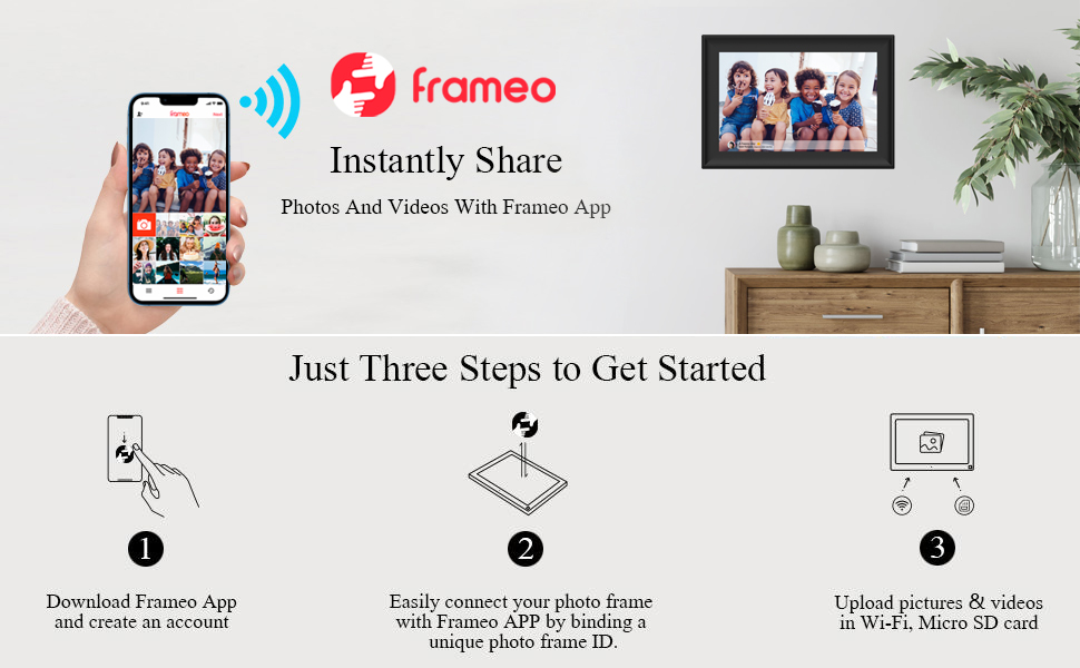 Цифровий фоторамка Frameo з Wi-Fi, 10.1 дюйми, 32GB, сенсорний екран, автоповорот