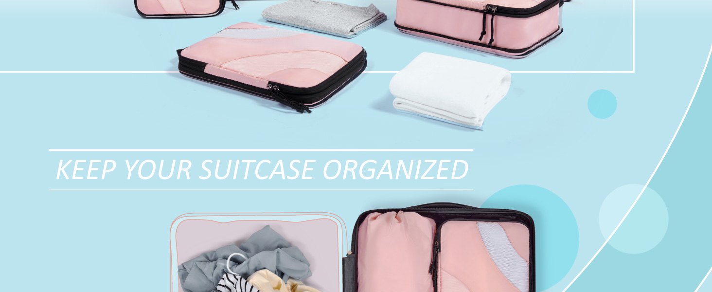 Набір компресійних органайзерів для подорожей BAGSMART, 6 шт, органайзери для одягу в валізу та ручну поклажу, рожевий