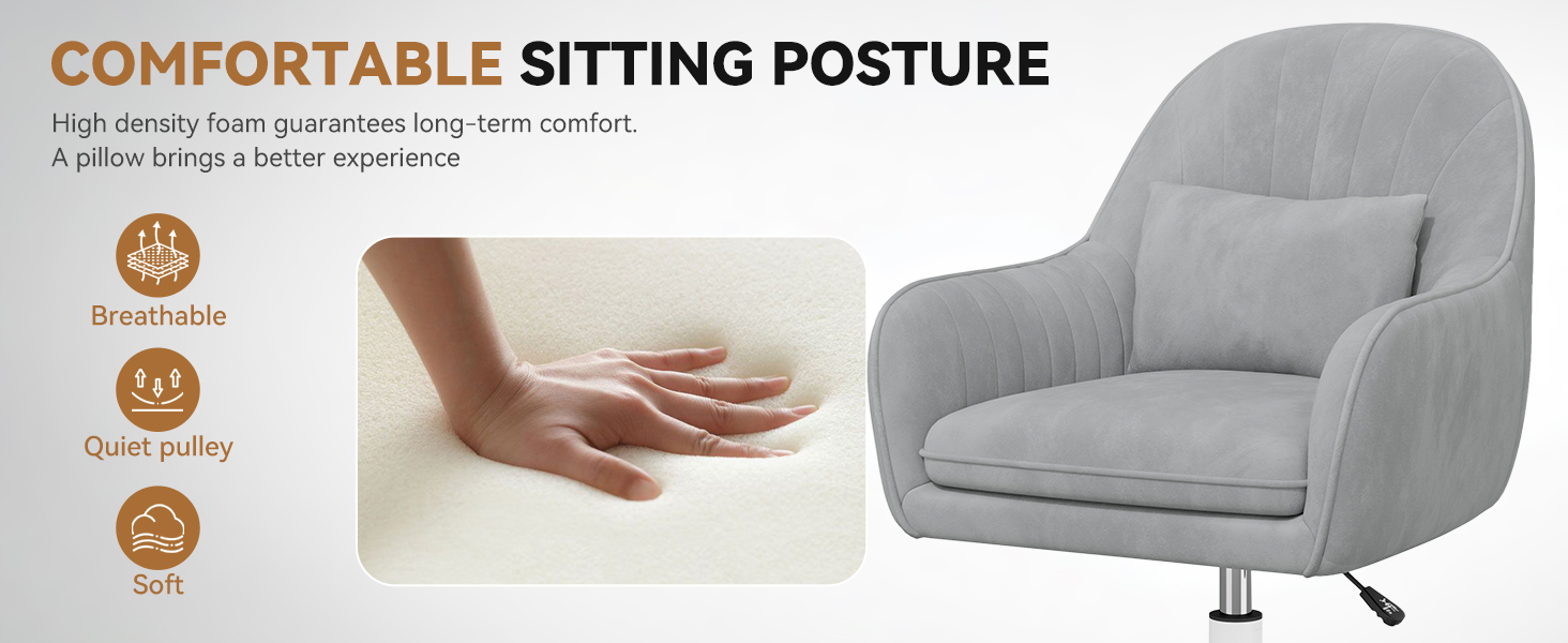 Крісло Aivermeil для офісу та дому: м'яке, з підголовником, обертове, регульоване по висоті, ергономічне, до 120 кг (сірий)