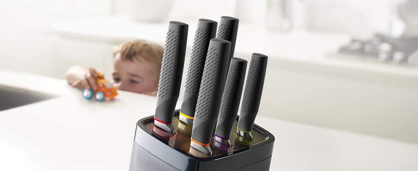 Набір ножів Joseph Joseph Lockblock з дитячою безпекою (6 ножів), нержавіюча сталь, 14 x 14 x 36 см, темно-сірий