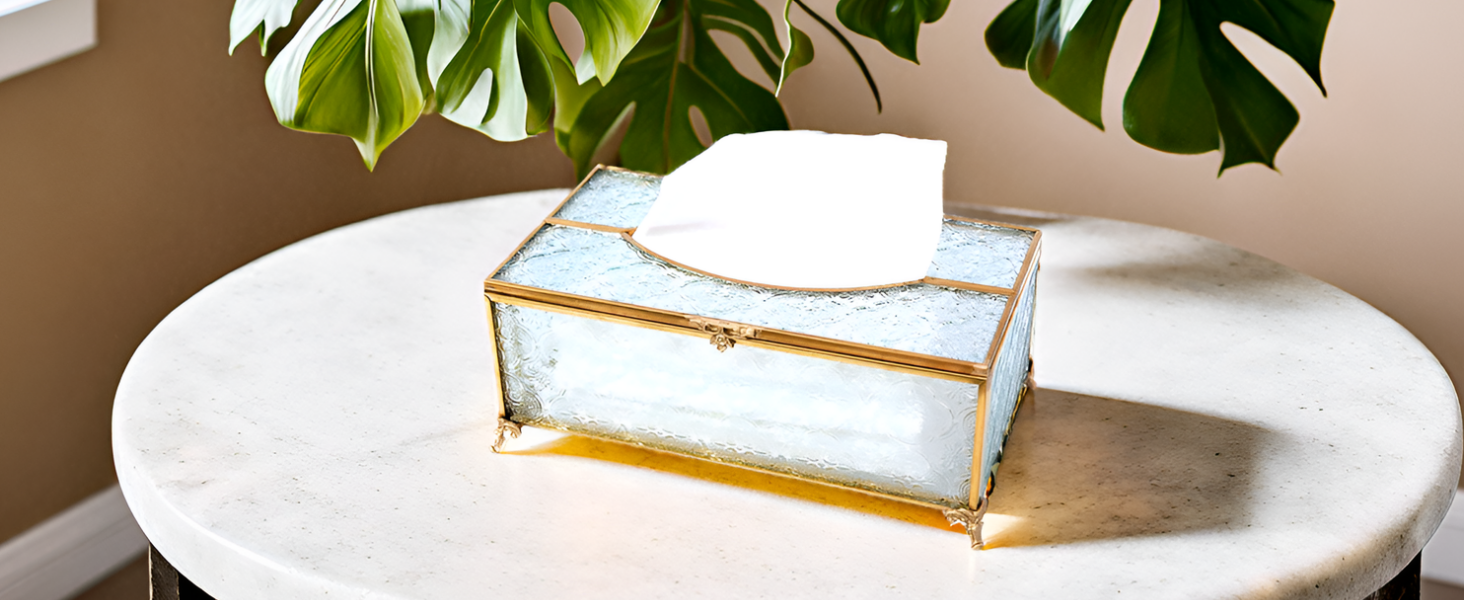 Скляна коробочка для серветок SLHEQING Gold - прямокутна, для ванної, вітальні, спальні, офісу