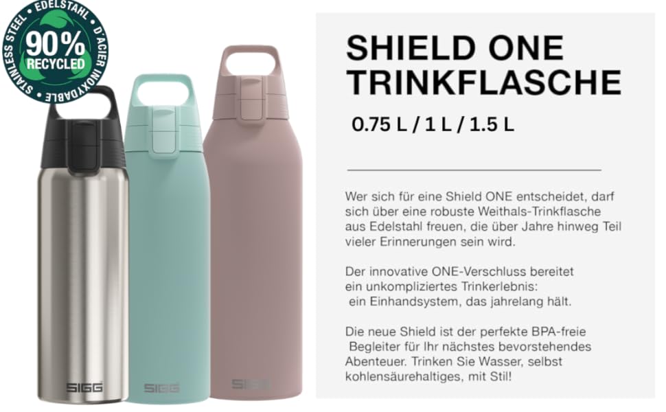 Сталева спортивна пляшка для води Sigg Shield ONE для газованих напоїв, герметична, BPA-free, 1 л, Brushed