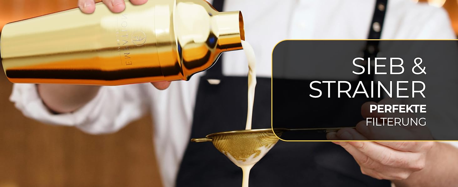 Набір для коктейлів Cobbler 700мл з нержавіючої сталі, професійний шейкер для барменів з підставкою та рецептами, класичний набір (Gold)