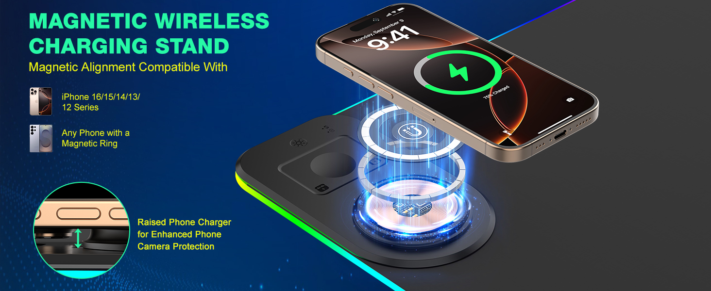 RGB ігровий килимок для миші з бездротовою зарядкою Qi 15W, LED підсвічуванням, 10 режимів, водонепроникний, протиковзкий, для геймінгу, офісу та дому (чорний)