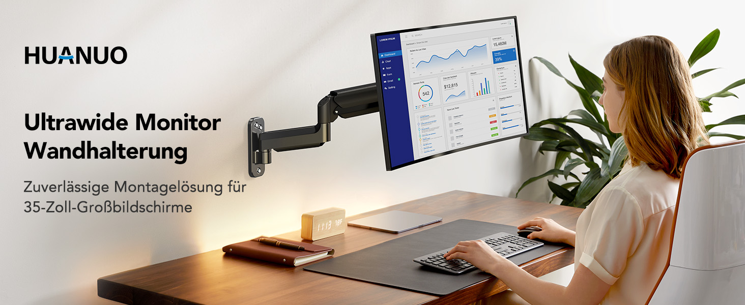 Кріплення для монітора HUANUO, 17-35 дюймів, LED/LCD/TV, VESA 75/100/200mm, регульоване, поворотне, з газовою пружиною