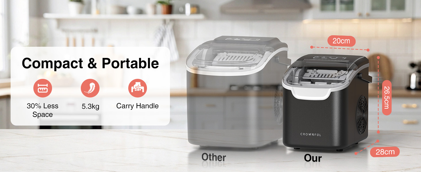 Crownful Машина для льоду портативна (Чорна) - Швидке виробництво льоду для дому та офісу