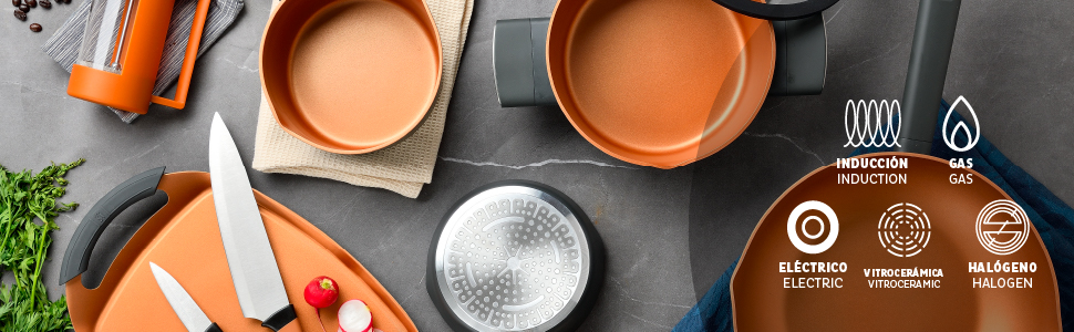 Сковорода San Ignacio Bronze з антипригарним покриттям 28 x 28 x 4,5 см, алюміній, для всіх плит