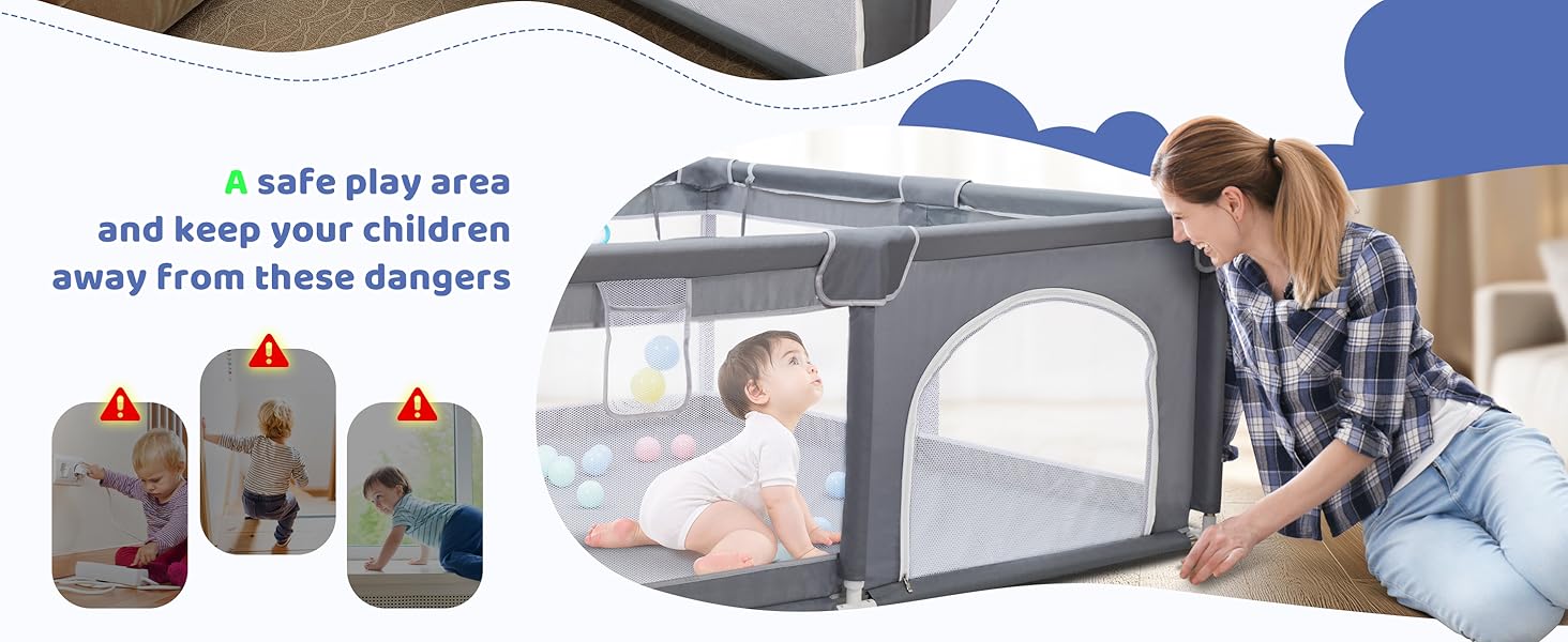 Манеж дитячий CHOLY для немовлят та малюків, 128х128 см, сірий. Безпечний, з сіткою та м'яким захистом, легко збирається