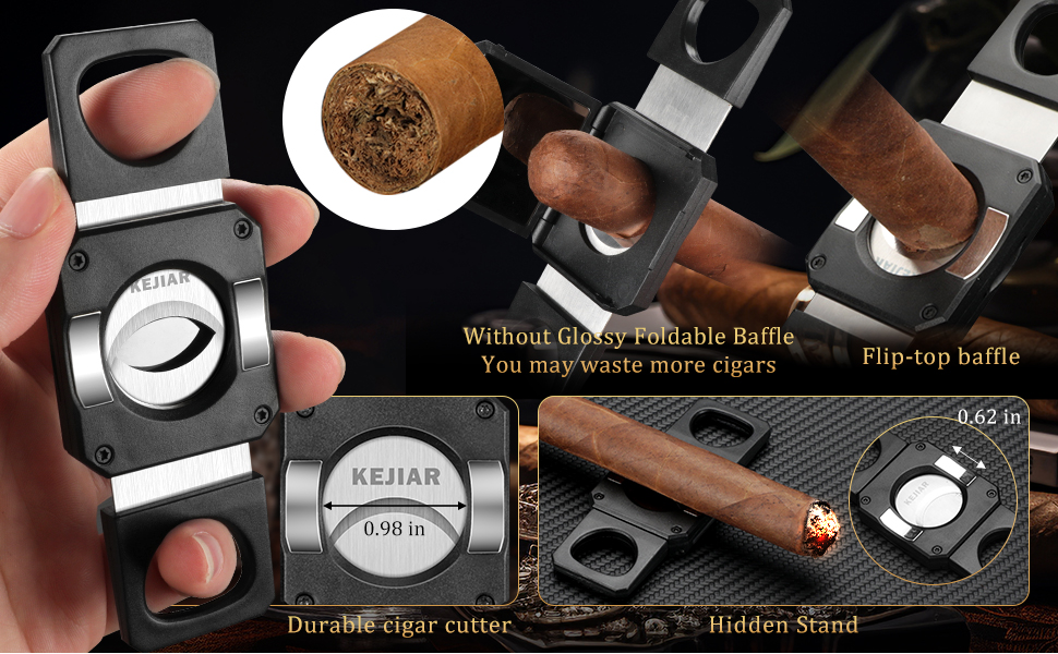 KEJIAR Видавець сигар: портативний кейс-упаковщик з різаком для сигар (V-Cut, Straight Cut, Punched), контролер вологості, чорний