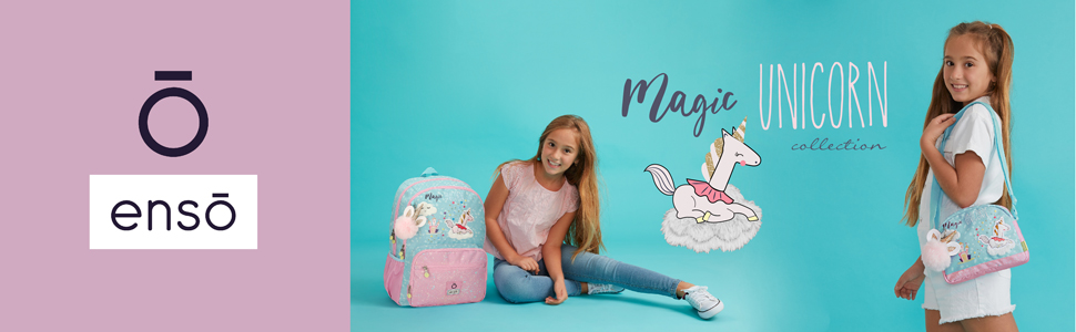 Дитяча валіза Enso Magic Unicorn, 34л, 1,8кг, 4 колеса, замок ABS, ручна поклажа, бірюза, 50x38x20см