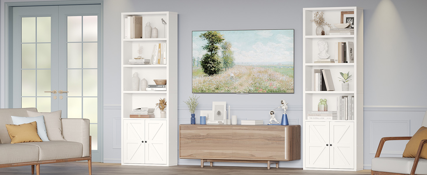 Стильний стелаж для книг Oneinmil: білий шафчик з 6 полицями для вітальні, спальні, офісу. 2 шт.