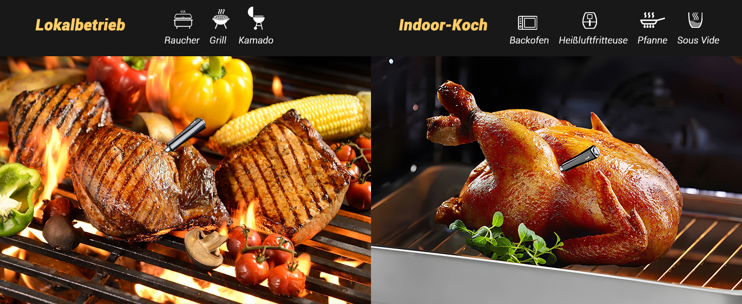 Бездротовий термометр Inkbird INT-14-BW для приготування на грилі, духовці, мангалі та фритюрниці, з Wi-Fi та Bluetooth