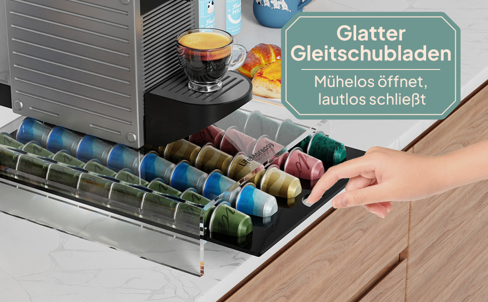 Організатор для капсул Nespresso LifeMoreasy - контейнер для 40 капсул, прозорий, висувний, для зберігання кави