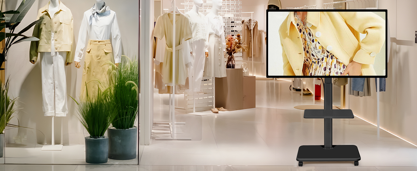 Мобільний телевізійний тумба Hellsehen для LED/LCD/OLED TV 32-70 дюймів (до 45.4 кг), чорна, з регулюванням висоти та фіксаторами коліс