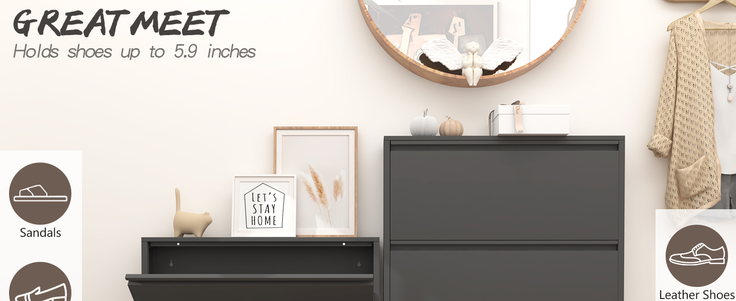 Чорний настінний органайзер для взуття GREATMEET з 4 висувними ящиками, вузький, для передпокою