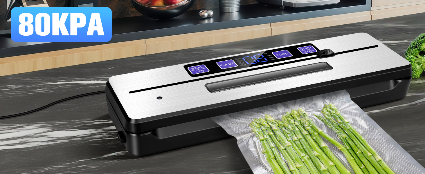 Вакууматор для продуктів LanBlu 7 в 1 з подвійним гарячим швом, вакуумний пакувальник для сухих та вологих продуктів, 80кПа