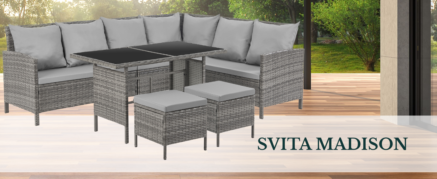 Садовий кутовий диван SVITA Madison Rattan-Lounge з ротангу сірого кольору для тераси та саду