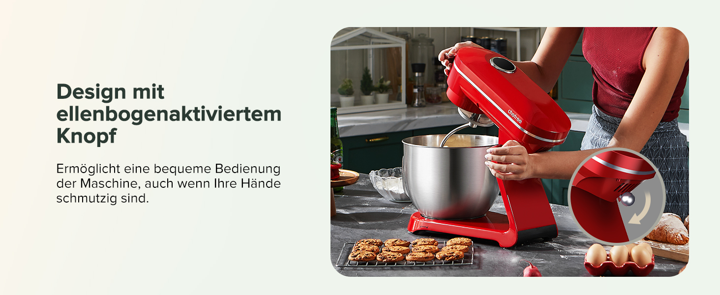 Кухонна машина Chefree M500 Profi: планетарний міксер 7л, 1800W, LED-дисплей, 10 швидкостей, 3 насадки (міксер, віночок, гак)