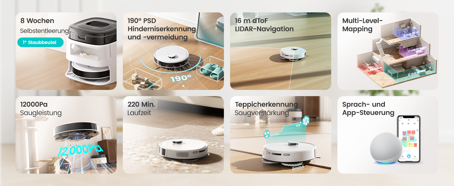 Робот-пилосос Lefant M3 з функцією миття, 12000Pa, LiDAR-навігація, білий