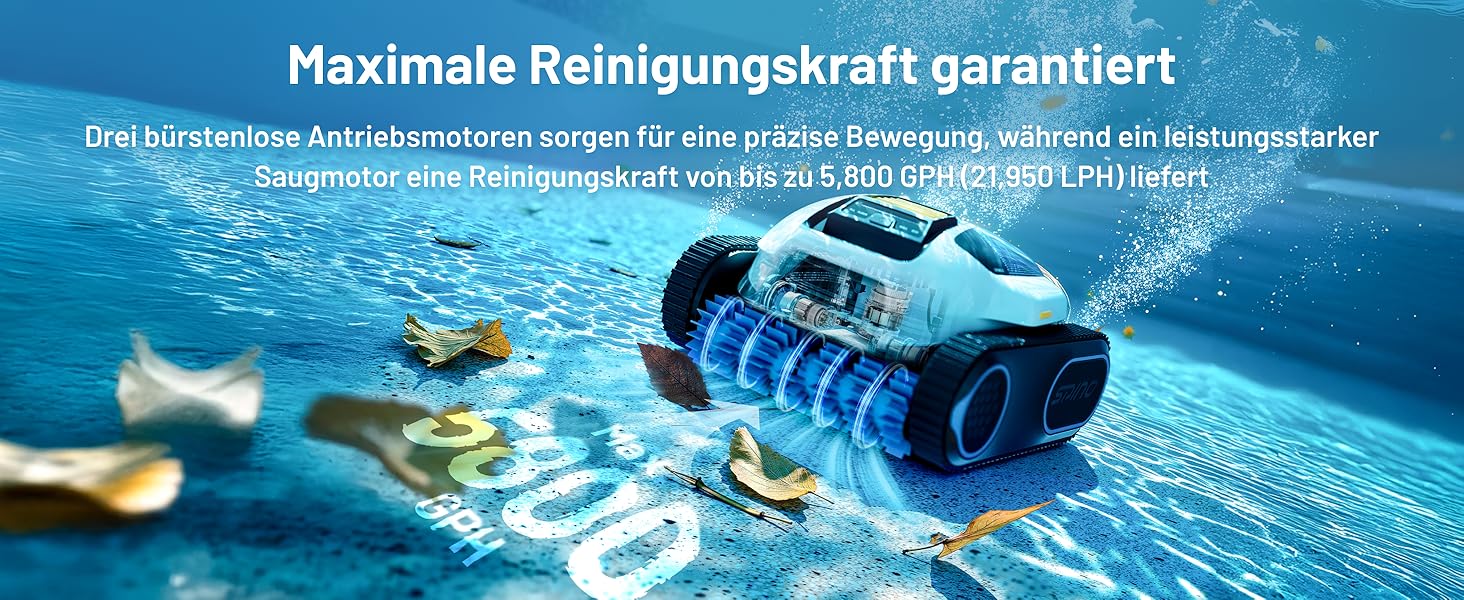 Робот-пилосос для басейну Spino E1 акумуляторний, для стін та дна, 210 хв бездротової роботи, продуктивність 21950 л/год, 5 режимів очищення, автоматична парковка, біло-жовтий