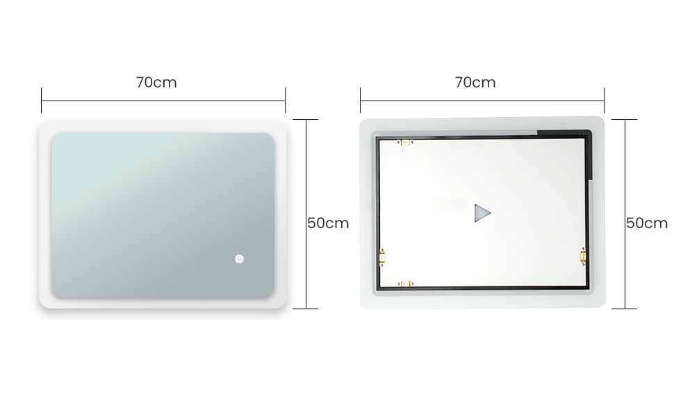 Дзеркало для ванної кімнати з підсвічуванням | LED дзеркало | IP54 вологостійке | Сенсорне керування | Настінне дзеркало (70x50 см)