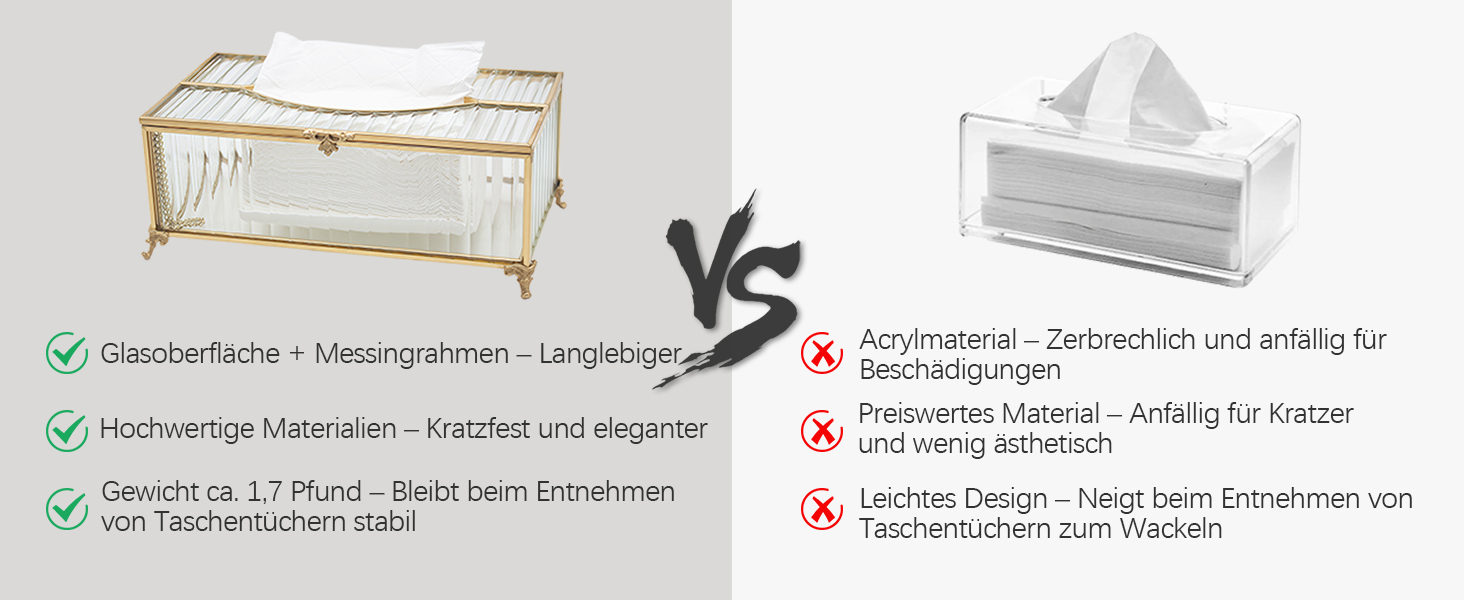 Скляна коробка для серветок SLHEQING Gold - органайзер для косметичних серветок, прямокутна модель для ванної, вітальні, спальні, офісу