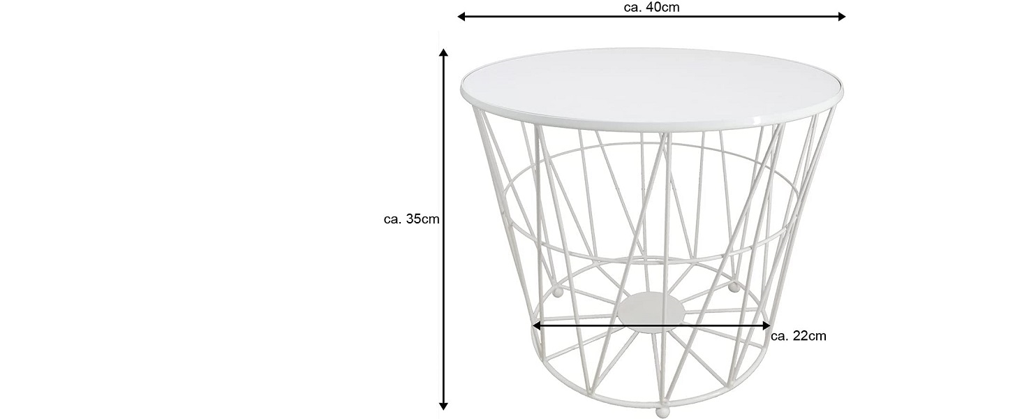 Журнальний столик PrimoLiving Design білий з кришкою - Металевий дротяний кошик з дерев'яною кришкою Діагональ P-840 L 40x35 см - Журнальний столик-кошик з місцем для зберігання Декоративний стіл розмір L (прибл. 40x35см)