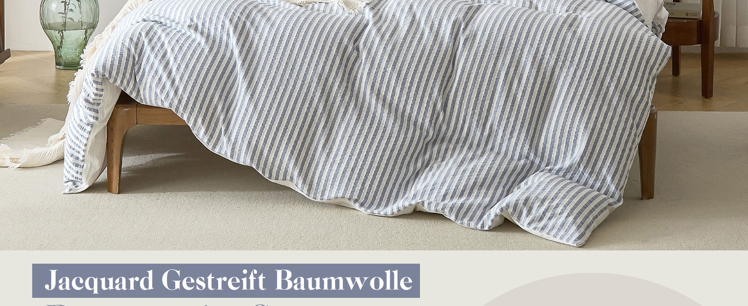 Набір постільної білизни SOULFUL 200x200, бавовна, смугастий дизайн, джинсовий колір, преміум-якість, сертифікат Öko-Tex 100, 3 шт. (200x200, 2x80x80)