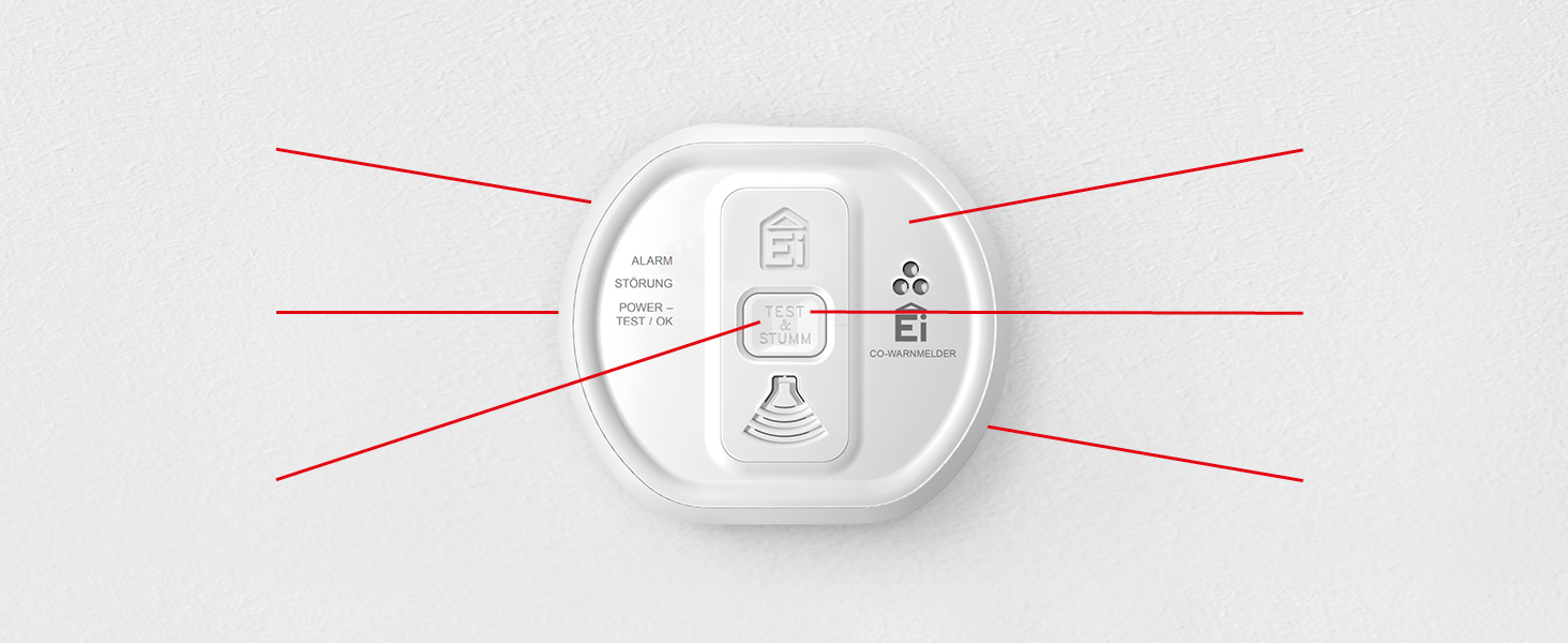 Датчик виявлення CO Ei Electronics Ei208D з LCD-дисплеєм та батареєю на 10 років, автономний, білий