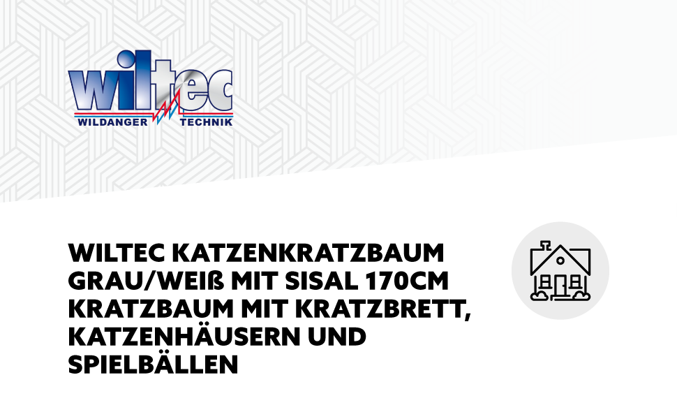 Кігтеточка Wiltec сіра/біла 173 см, сизаль, кігтеточка, будиночки для кішок, лазіння по дереву, ігрові м'ячі