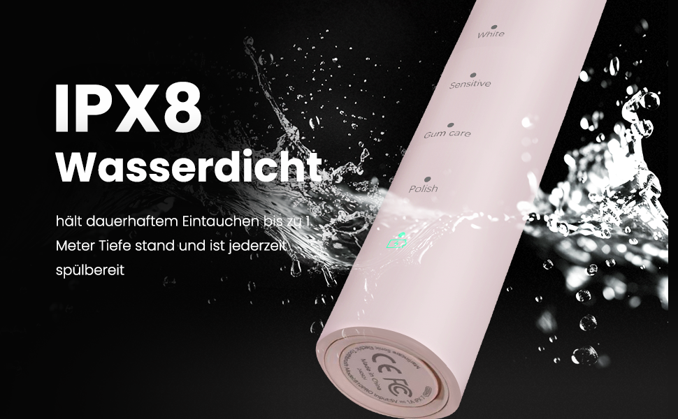 Електрична зубна щітка для дорослих B10PRO-Rosa, 5 режимів, 48000 VPM, IPX8, акумулятор 180 днів, таймер, 4 насадки, чохол