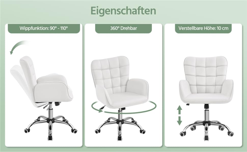 Офісне крісло Yaheetech: ергономічне, регульоване, з підлокітниками та роликами (до 136 кг), біле