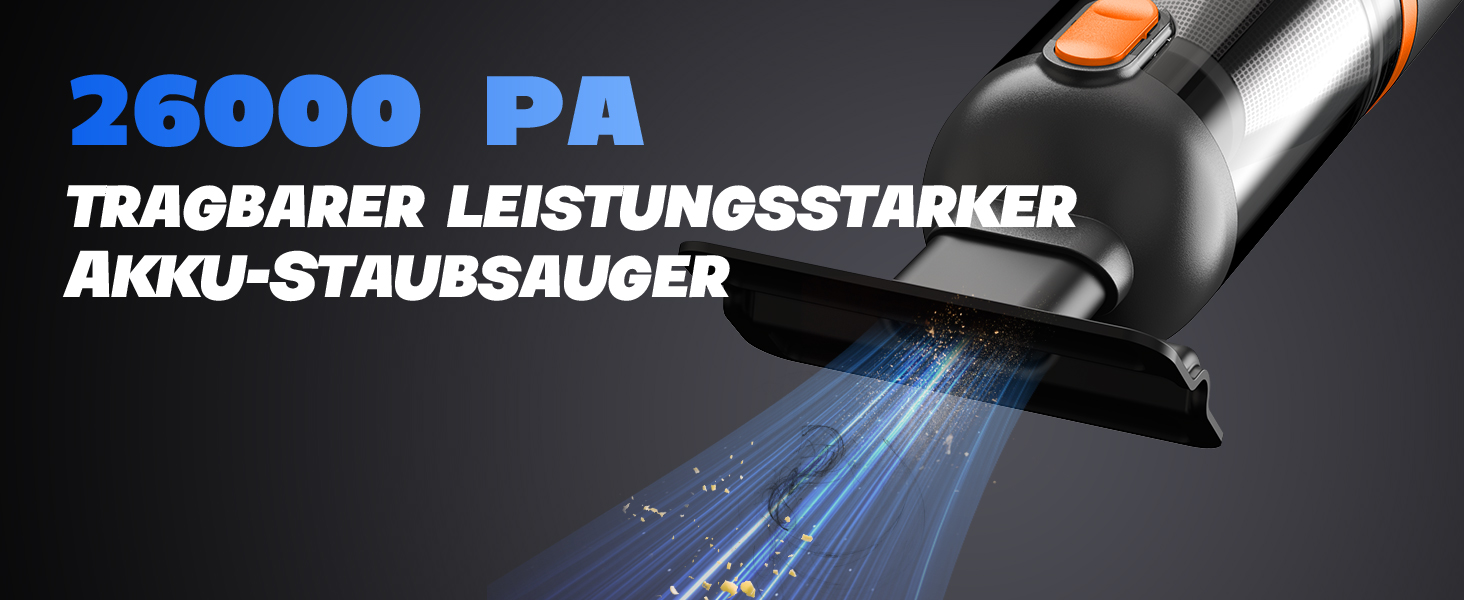 Акумуляторний ручний пилосос для авто та дому 4-в-1, безщітковий мотор, потужність 26000Па, 3 режими всмоктування, з підсвіткою (Помаранчевий)