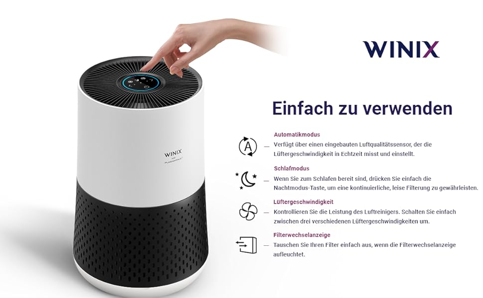 Повітряочисник WINIX ZERO Compact для алергіків з HEPA-фільтром проти алергенів, пилу, пилку, шерсті тварин, для курців, з індикатором якості повітря та авторежимом, очищувач повітря CADR 250 м³/год для приміщень до 50 м²