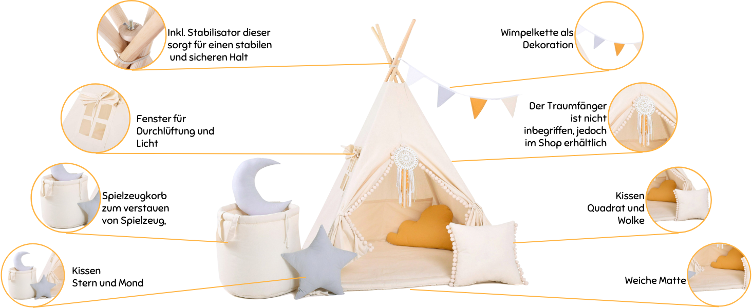 Дитяче намет-типі з ковдрою, подушкою, віконцем та кошиком для іграшок. Намет-індейський для дітей з бавовни, для гри в приміщенні та на вулиці (з елементами вовка, зірки, сірого кольору)