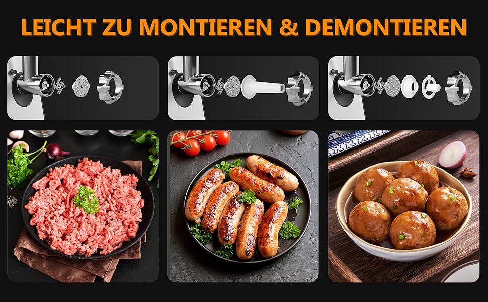 Електричний м'ясорубка STANEW Fleischwolf 3 в 1: м'ясорубка, машина для куббе та ковбас, нержавіюча сталь, 3,5 кг/хв, 3500 Вт