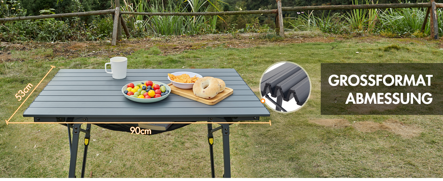 Складаний кемпінговий стіл Portal з регулюванням висоти, алюмінієвий, 90 x 53 см, сірий