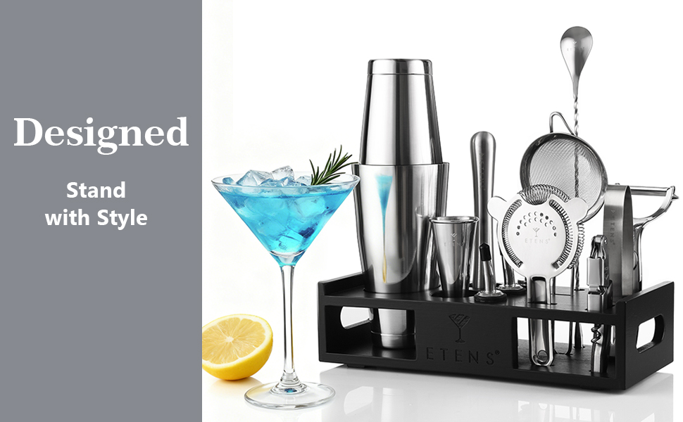 Набір для коктейлів 15 предметів: шейкер бостонський, джигер, сито, відкривачка, ложка для коктейлів - Барменський набір для приготування коктейлів