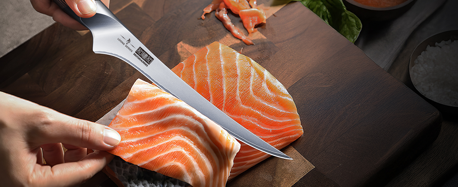 Набір кухонних ножів HOSHANHO 7 предметів: професійний набір з японської сталі з високим вмістом вуглецю, ультрагострі ножі з ергономічними ручками з паккавуду (3 ножі для обробки м'яса)