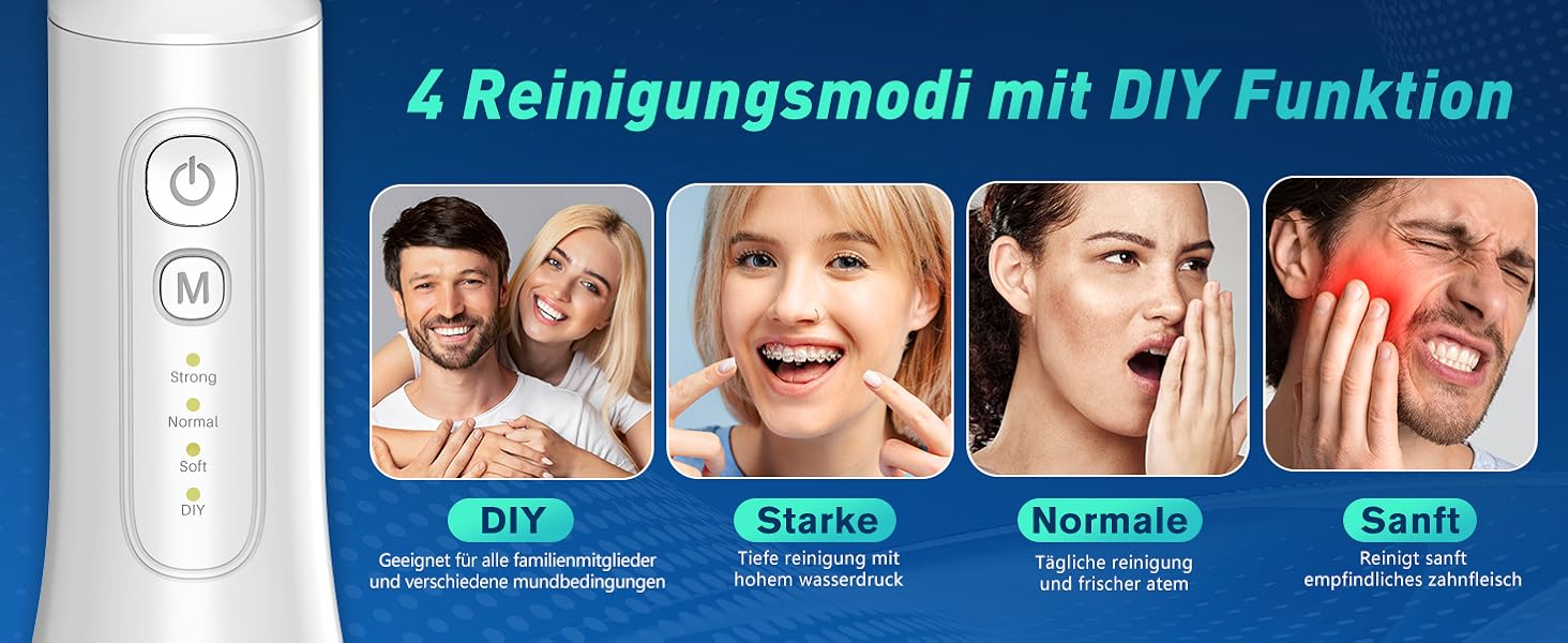 Іригатор для порожнини рота Munddusche, професійний, з технологією мікробульбашок, регулювання тиску води, для чищення зубів та брекетів, білий